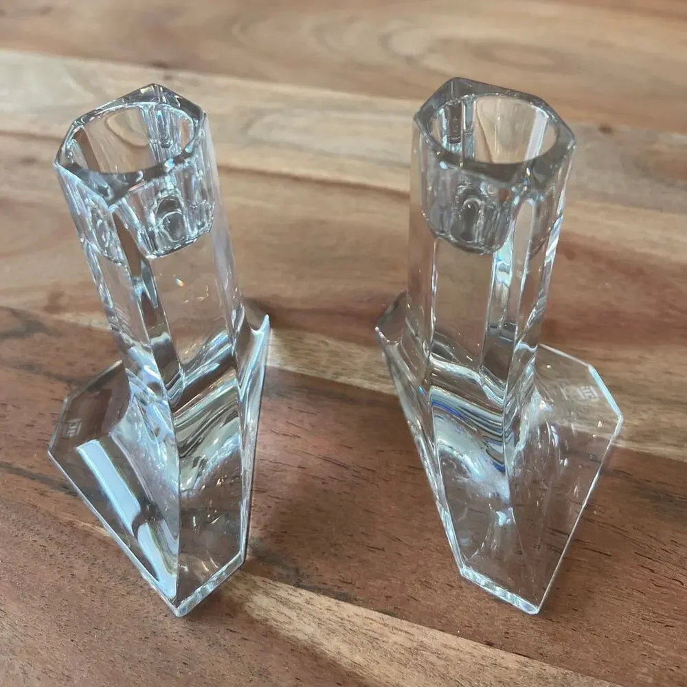 Joseph Riedel crystal candlestick holders set of 2 MCM vintage lead crystal 4